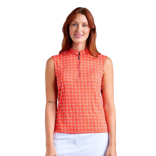 NVO Linnea Mock Neck Womens Sleeveless Golf Polo - Papaya/L