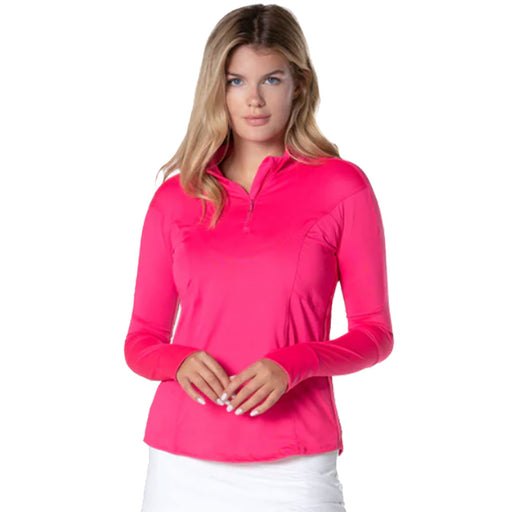 Lucky In Love QZ Long Sleeve Womens Golf Pullover - Shocking Pink/L