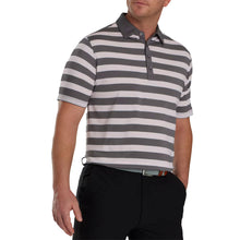 Load image into Gallery viewer, FootJoy Bold Stripe Lisle Gravel Mens Golf Polo - Gravel/Pink/L
 - 1