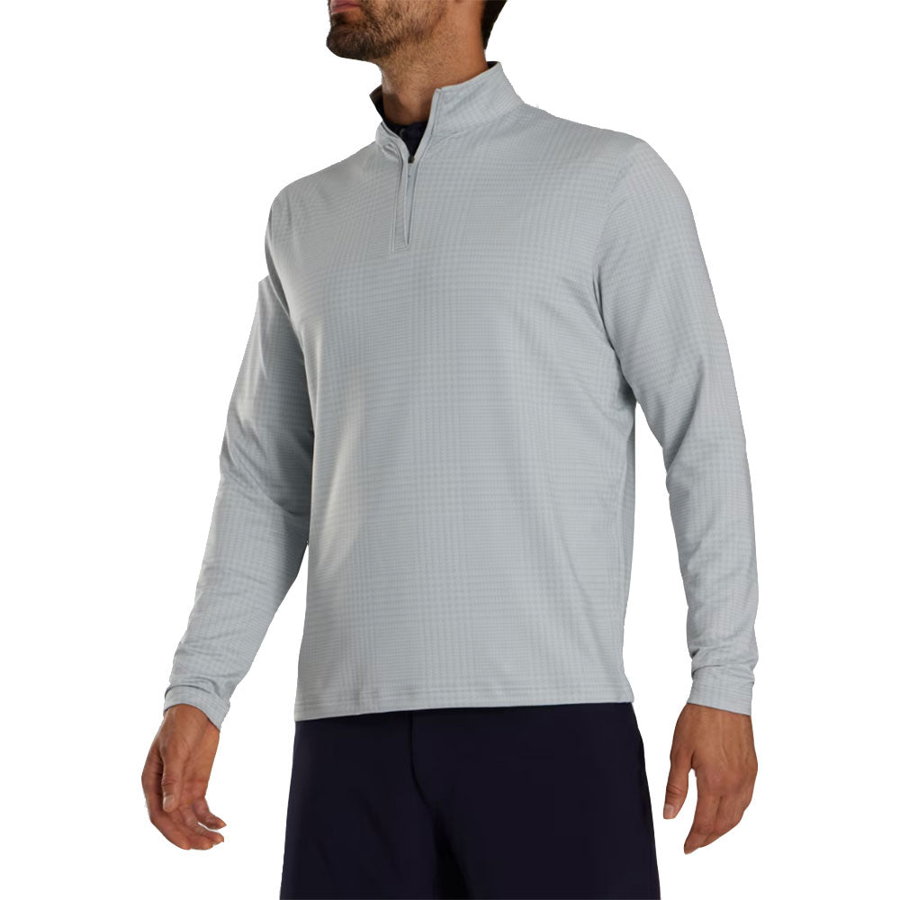 FootJoy Glen Plaid Jersey Mens Golf Quarter-Zip - Grey Cliff/XL