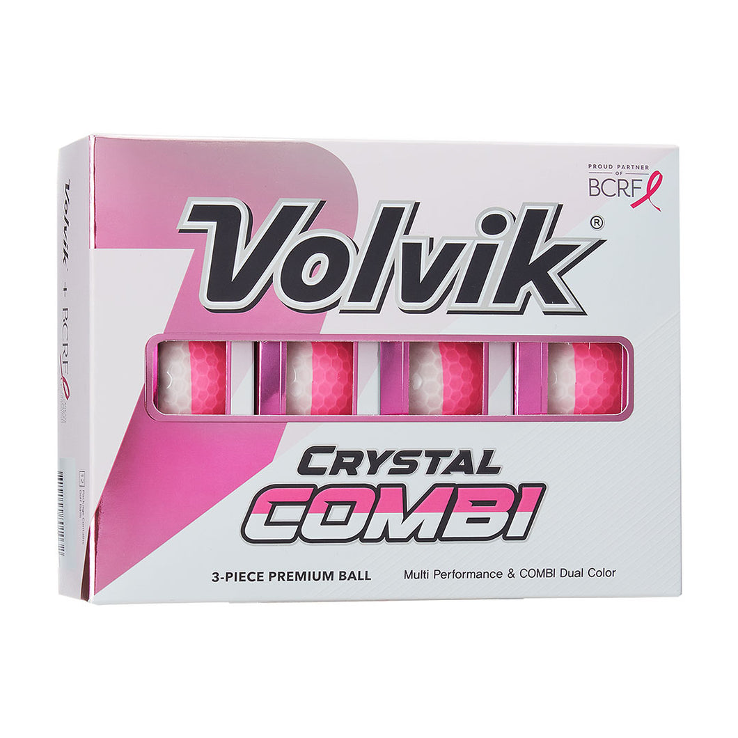 Volvik Crystal Combi BCRF Pink Golf Balls 12-Pack - Pink/White