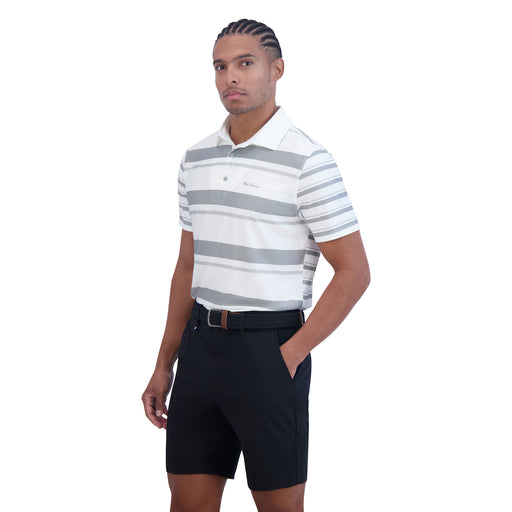 Ben Sherman Melange Stripe Mens Golf Polo - Light Gray/XXL