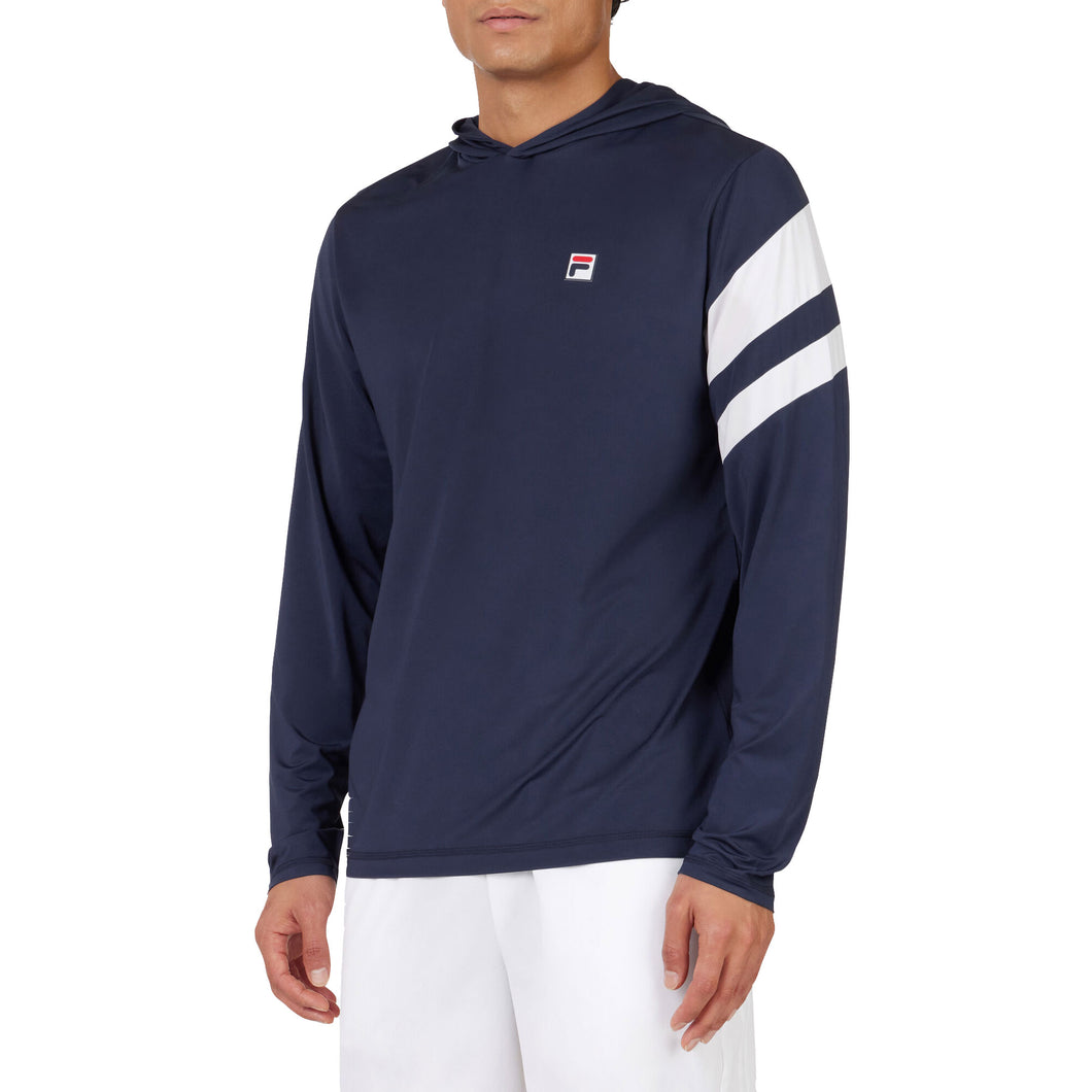 FILA Long Sleeve Mens Tennis Hoodie - Navy/White/L