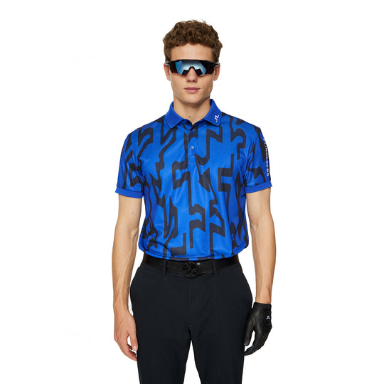 J. Lindeberg Tour Tech Print Bridge Blue Mens Golf Polo