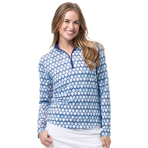 SanSoleil Solcool Print Mock Womens Golf PO - Racqueteer Blue/L