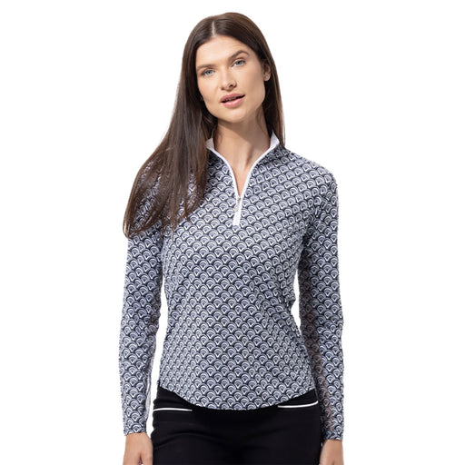 SanSoleil Solcool Print Mock Womens Golf PO - Shelltee Black/L