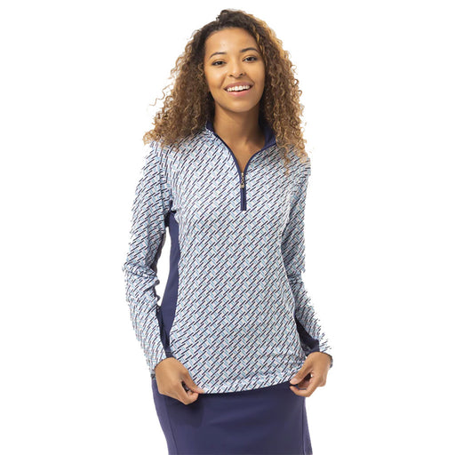 SanSoleil SolCool LS Print Mock Wmns Golf Pullover - Caribbean/XL