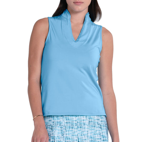Lucky In Love Pleated Placket Sleeveless Womens Golf Polo