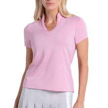 Load image into Gallery viewer, Lucky In Love Pleated Placket Womens SS Golf Polo - Paris Pink/XL
 - 4
