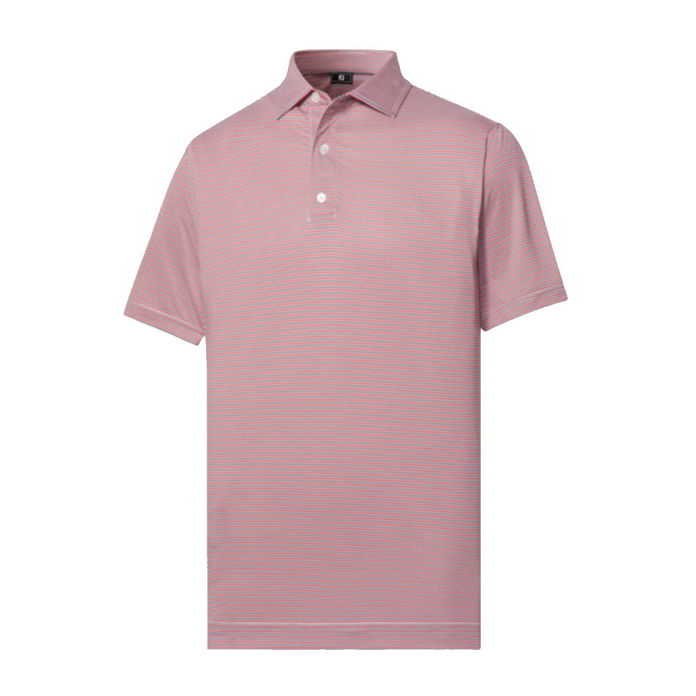 FootJoy Emory Stripe Lisle Mens Golf Polo - Wt/Hibiscus/Blk/XL