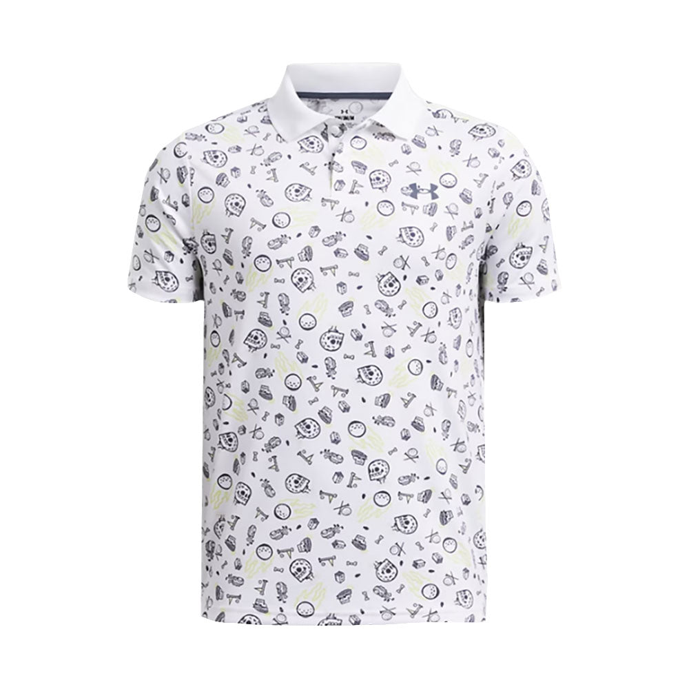 Under Armour Matchplay Printed Boys Golf Polo - Wht/Dwnpr Gray/L