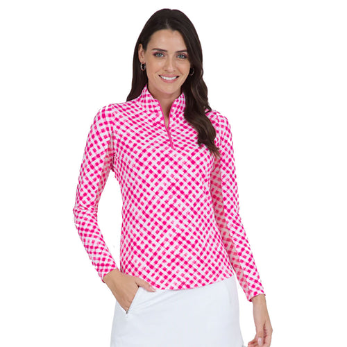 Ibkul Gingham Check Essential Mock Womens Golf Quarter-Zip