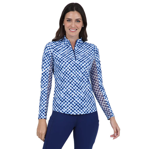 Ibkul Gingham Check Essential Womens Golf QZ - Navy/White/XL