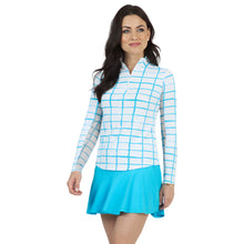 Load image into Gallery viewer, Ibkul Gingham Check Essential Womens Golf QZ - Turquoise/White/XL
 - 5