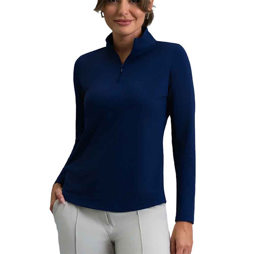 Ibkul Essential Solid Mock LS Womens Golf QZ - Classic Navy/XL