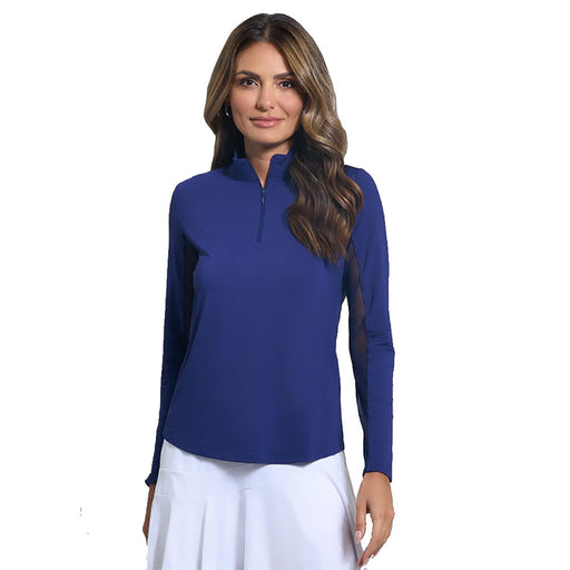 Ibkul Essential Solid Mock LS Womens Golf QZ - Navy/XL