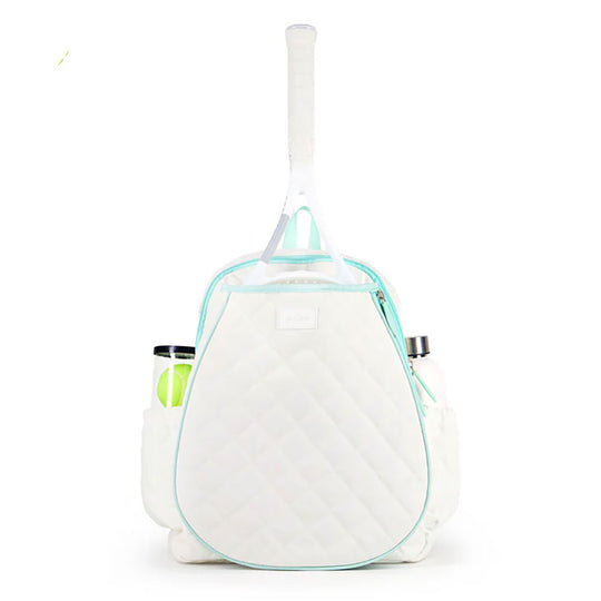 Ame & Lulu Game On Quilted White/Light Blue Tennis Backpack