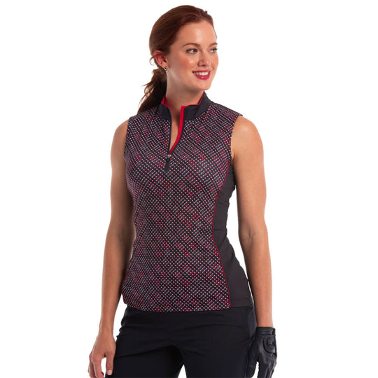 EP New York Bias Geo Dot Print Sleeveless Womens Golf Polo
