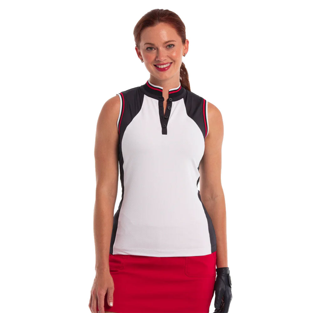 EP New York Stand Collar SL Womens Golf Polo - White Multi/L
