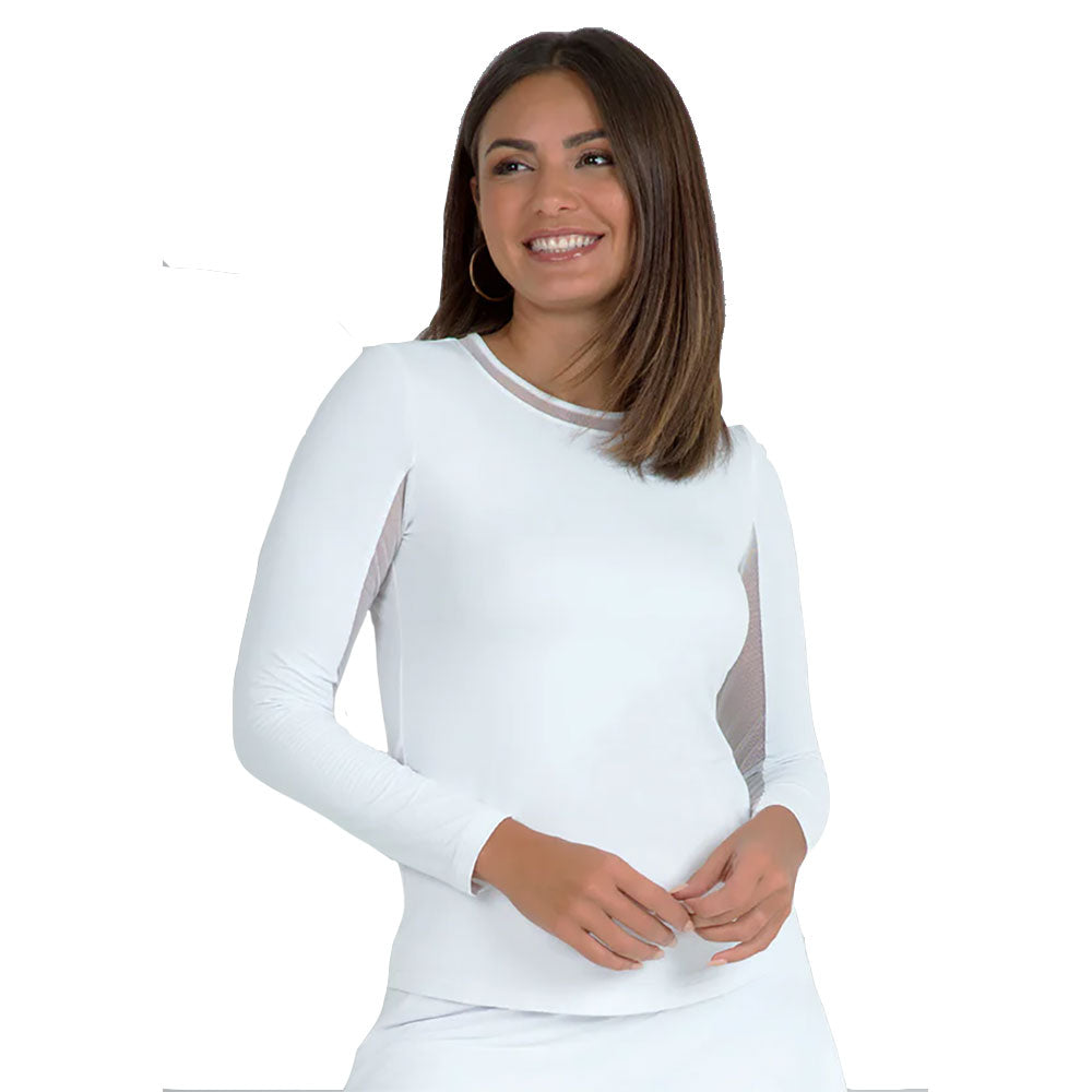 Ibkul Essential Solid LS Crew Mesh Wmn Tenns Shirt - White/XL