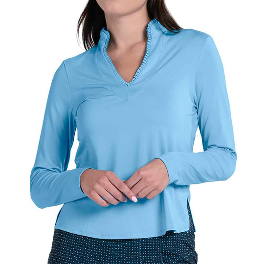 Lucky in Love Pleated Neck Womens Longsleeve Golf Shirt
