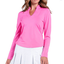 Load image into Gallery viewer, Lucky in Love Pleat Neck Wns Longsleeve Golf Shirt - Taffy/XL
 - 4