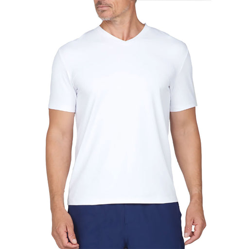 Ibkul Solid Short Sleeve V Neck Mens Tennis Shirt - White/XL