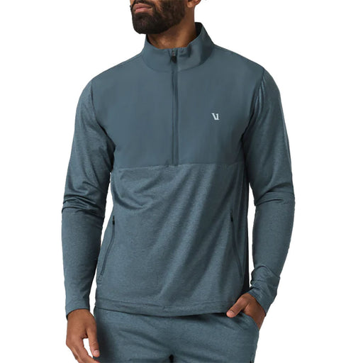 Vuori Sunday Element Mens Half-Zip Polo - Blue Sea Hthr/XL