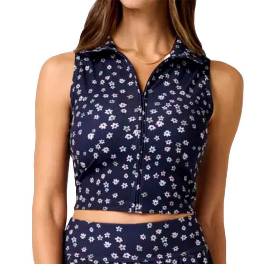 TravisMathew Moveknit Printed Sleeveless Womens Golf Zip Polo