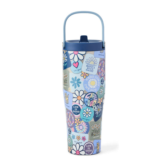 Life Is Good Flora Sticker Collage 30oz Stainless Corkcicle Go Cup Water Bottle