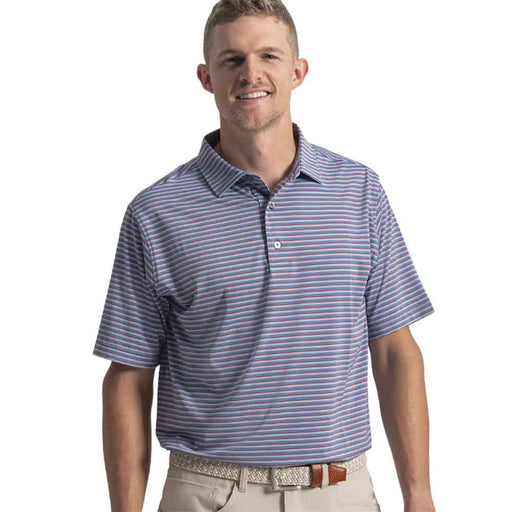 FootJoy Shadow Stripe Lisle Mens Golf Polo - Cstl Bl/Red/Wht/XL