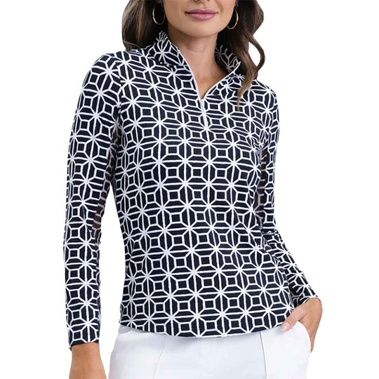 Ibkul Carolyn Long Sleeve Mock Womens Golf Quarter-Zip