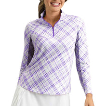 Load image into Gallery viewer, Ibkul Tony Long Sleeve Mock Womens Golf QZ - Lavender/White/XL
 - 4
