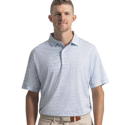 FootJoy HIdden Palm Print Lisle Mens Golf Polo - Chambray/White/XL