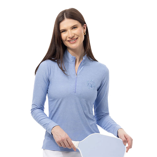SanSoleil Melange Long Sleeve Mock Womens Golf Quarter-Zip Pullover