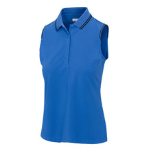 Load image into Gallery viewer, Greg Norman Topspin Tipped SL Zip Womens Golf Polo - Aegean Blue/L
 - 1