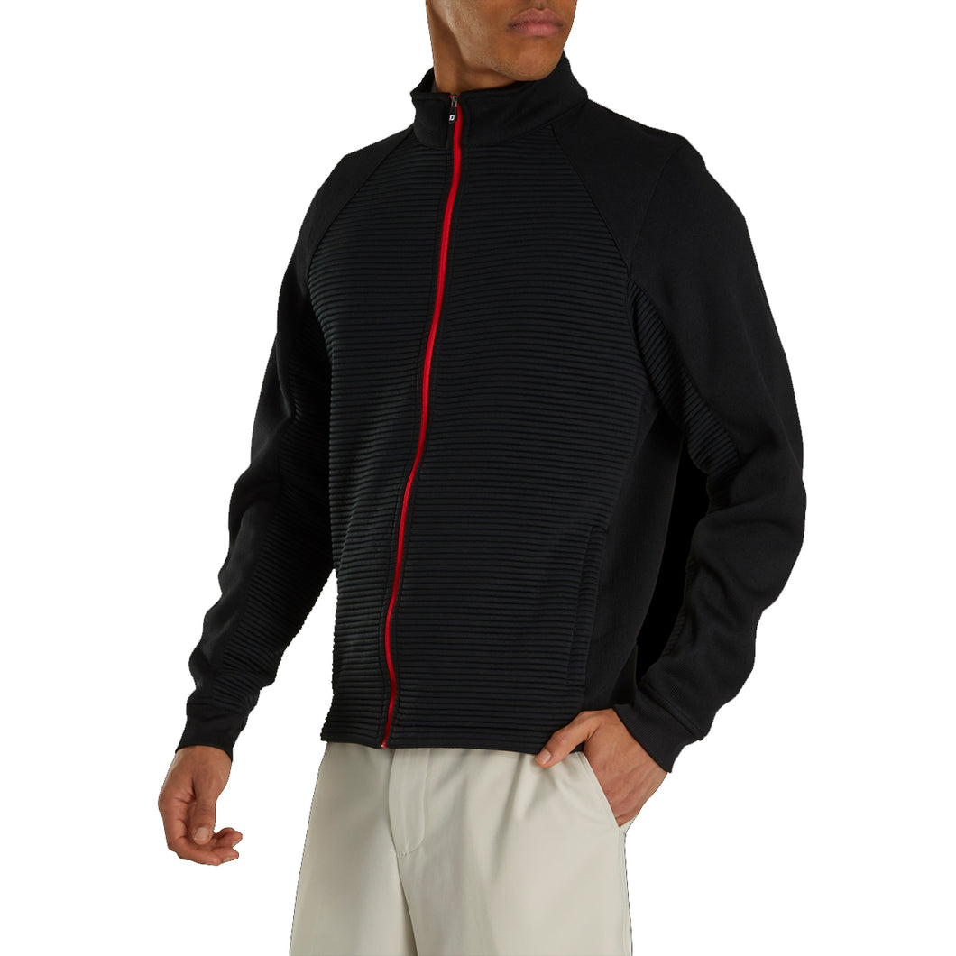 FootJoy Ribbed Sweater Fleece Mens Golf Jacket - Black/Red/XXL