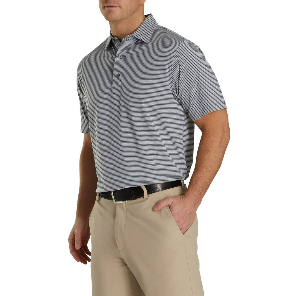 FJ Heather Pinstripe Lisle Self Collar Grey M Polo