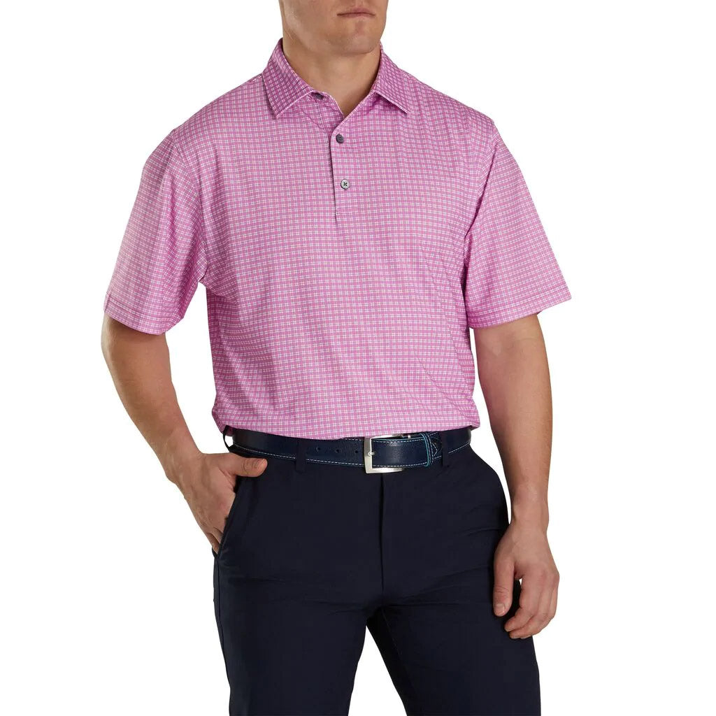 FJ Lisle Plaid Print Self Collar Pink M Golf Polo