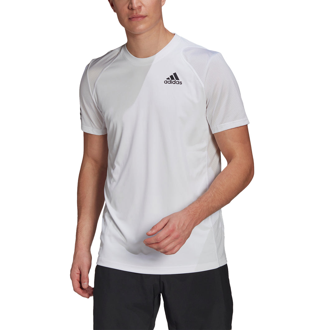 Adidas Club 3 Stripe White-Black Mens Tennis Shirt - White/Black/XXL