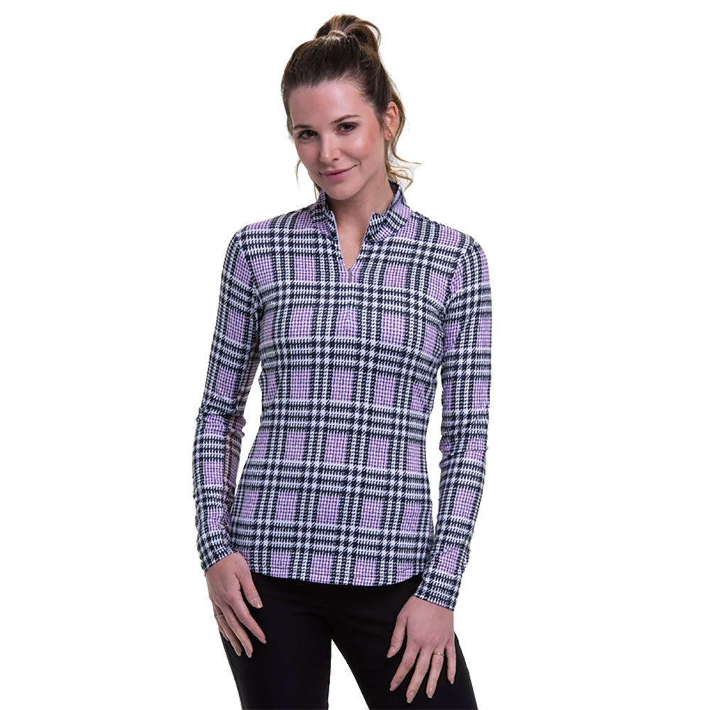 EP NY Glen Plaid Mock Black Womens Golf 1/4 Zip