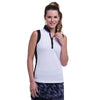 EP New York Mandarin Collar White Multi Womens Sleeveless Golf Polo