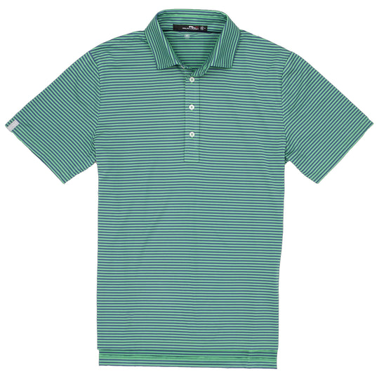 RLX Ralph Lauren Classic Striped Course Green Bastille Blue Mens Golf Polo