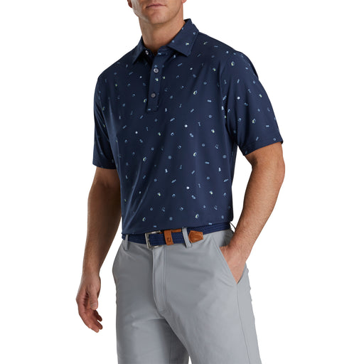 FootJoy Lisle Golf Doodle Print Nvy Mens Golf Polo