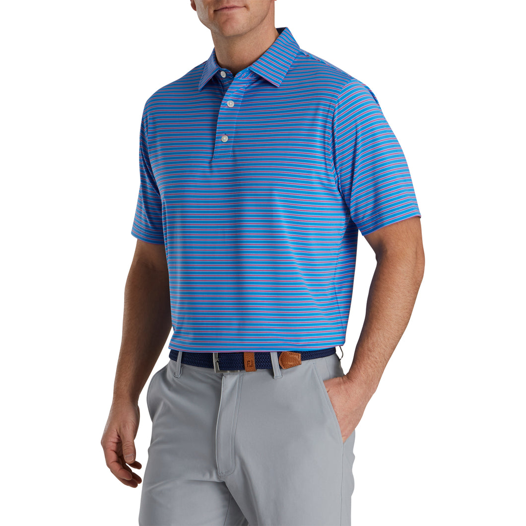 FootJoy Stretch Lisle Pinstripe Blue Men Golf Polo