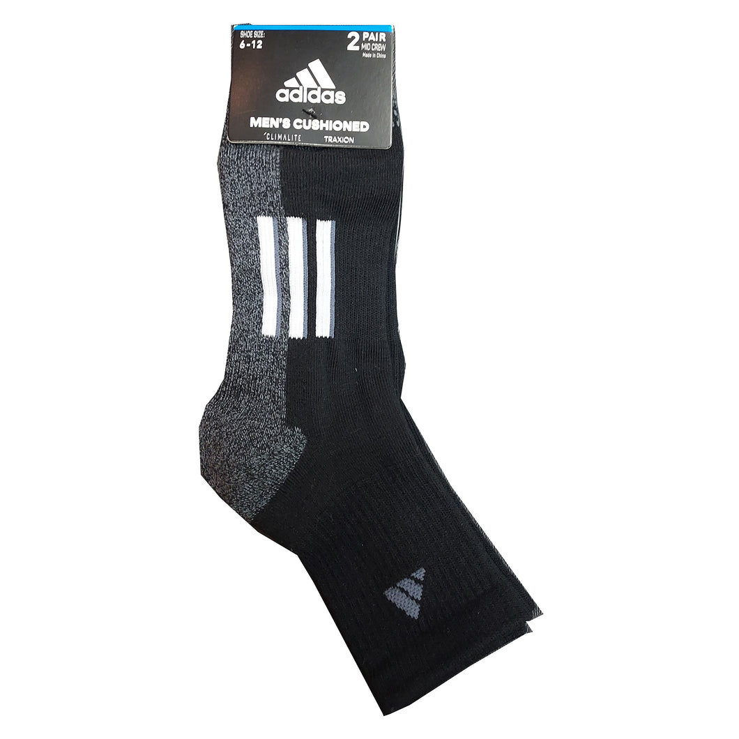 Adidas Cushioned X II Mens Mid-Crew Socks 2-Pack - Bk/Onix Gry/Wt