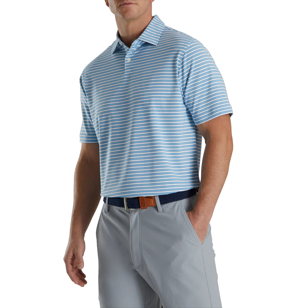 FootJoy Mini Regiment Stripe Lisle Mens Golf Polo - Dusk Blue/White/XXL