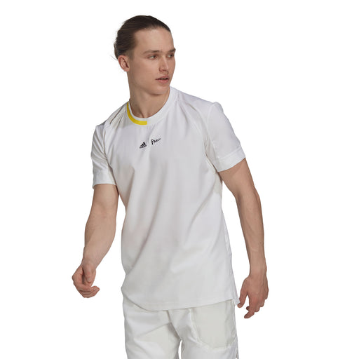 Adidas London Stretch Woven White Men Tennis Shirt - WHT/YELLOW 100/XL