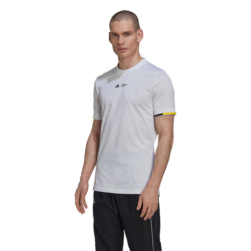 Adidas London Freelift White Mens Tennis Shirt - WHT/YELLOW 100/XXL