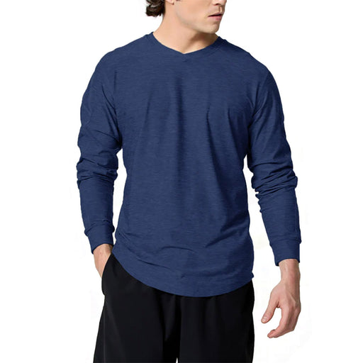 SB Sport V Neck Long Sleeve Mens Tennis Shirt - Navy Melange/2X